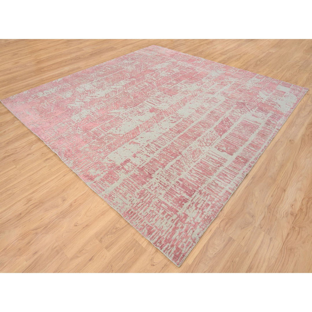 10'0" x 10'2" New Hand Loomed Pink Wool & Art Silk Square Oriental Rug - MOA10264815