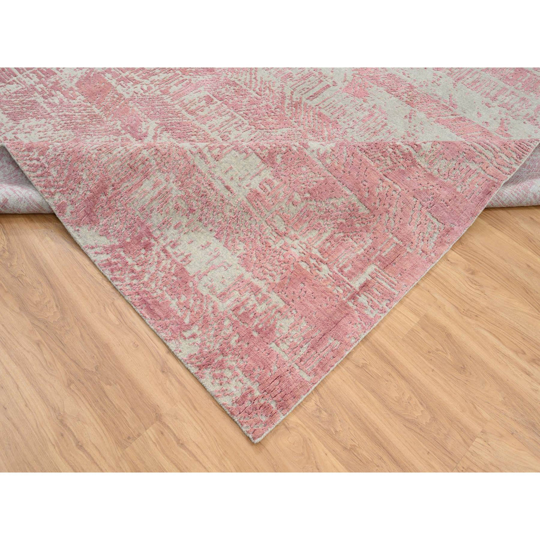 10'0" x 10'2" New Hand Loomed Pink Wool & Art Silk Square Oriental Rug - MOA10264815