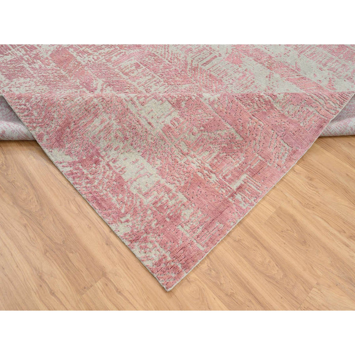 10'0" x 10'2" New Hand Loomed Pink Wool & Art Silk Square Oriental Rug - MOA10264815