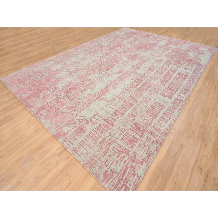 10'0" x 14'0" New Hand Loomed Pink Wool & Silk Rectangle Oriental Rug - MOA10264817