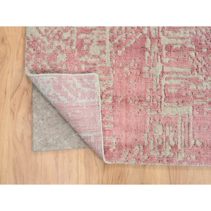 10'0" x 14'0" New Hand Loomed Pink Wool & Silk Rectangle Oriental Rug - MOA10264817