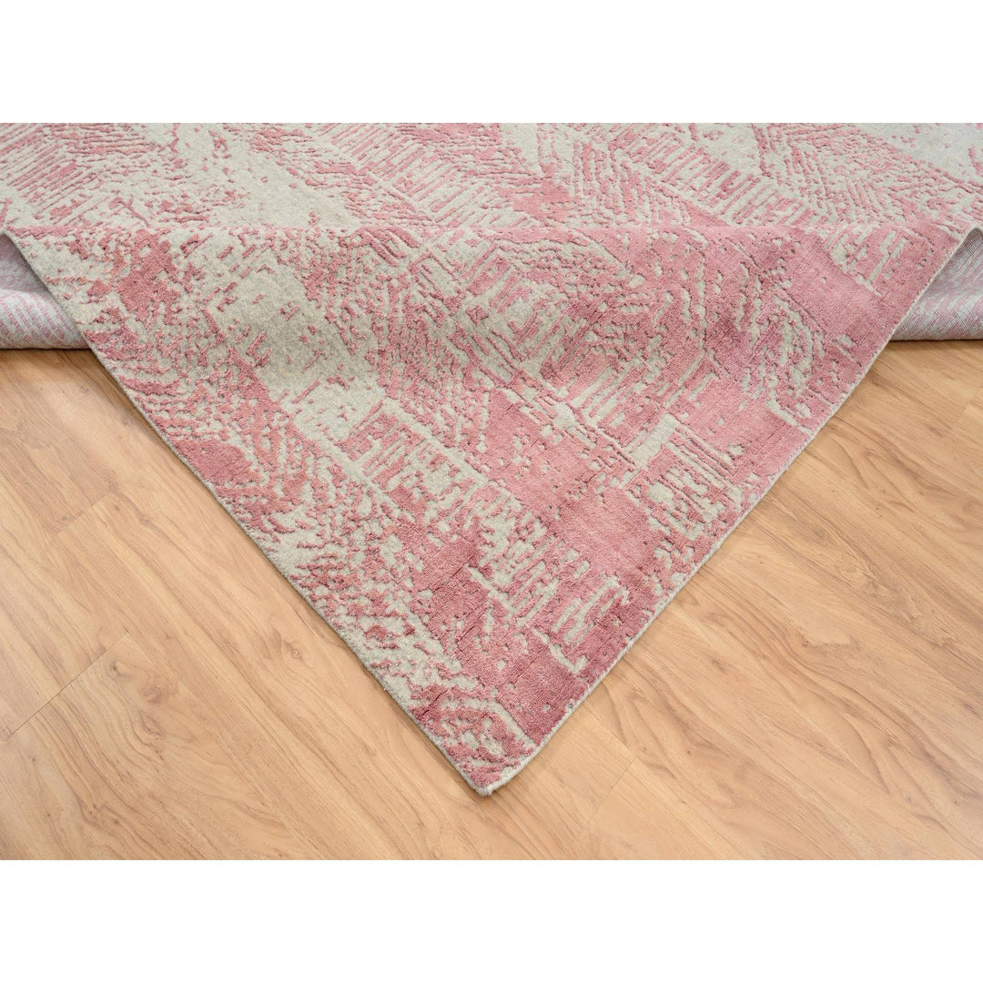 10'0" x 14'0" New Hand Loomed Pink Wool & Silk Rectangle Oriental Rug - MOA10264817