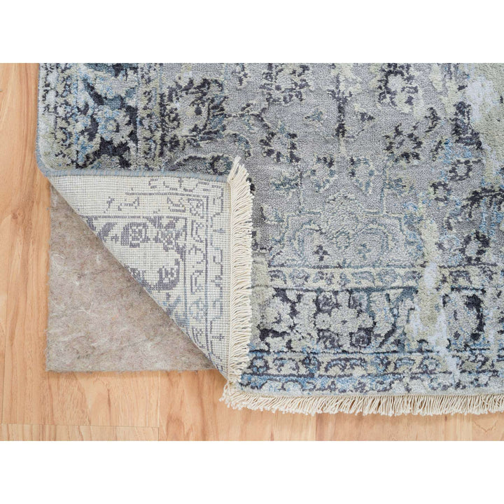 2'6" x 6'0" New Hand Knotted Grey Wool & Silk Runner Oriental Rug - MOA10264828