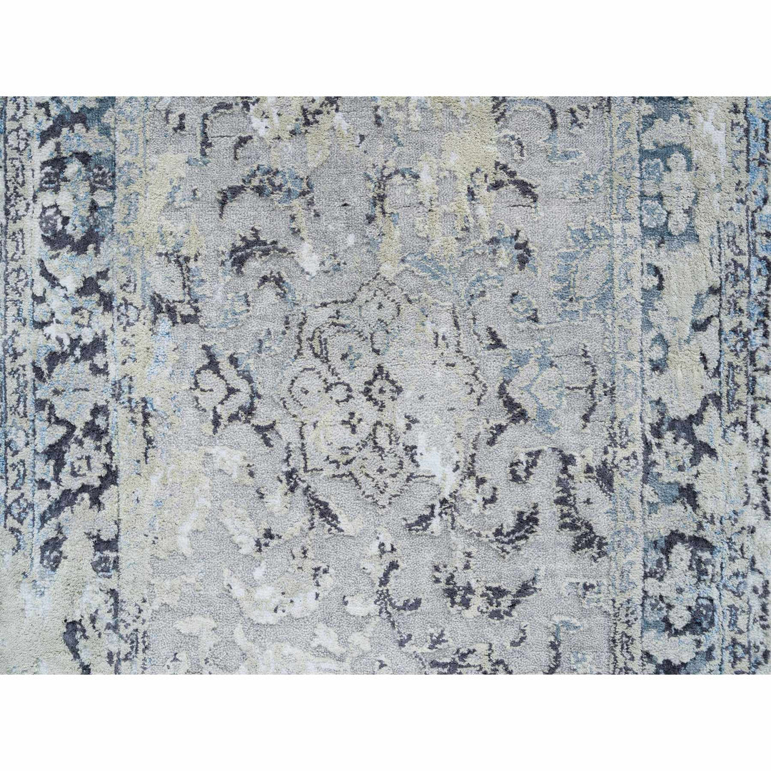 2'6" x 6'0" New Hand Knotted Grey Wool & Silk Runner Oriental Rug - MOA10264828