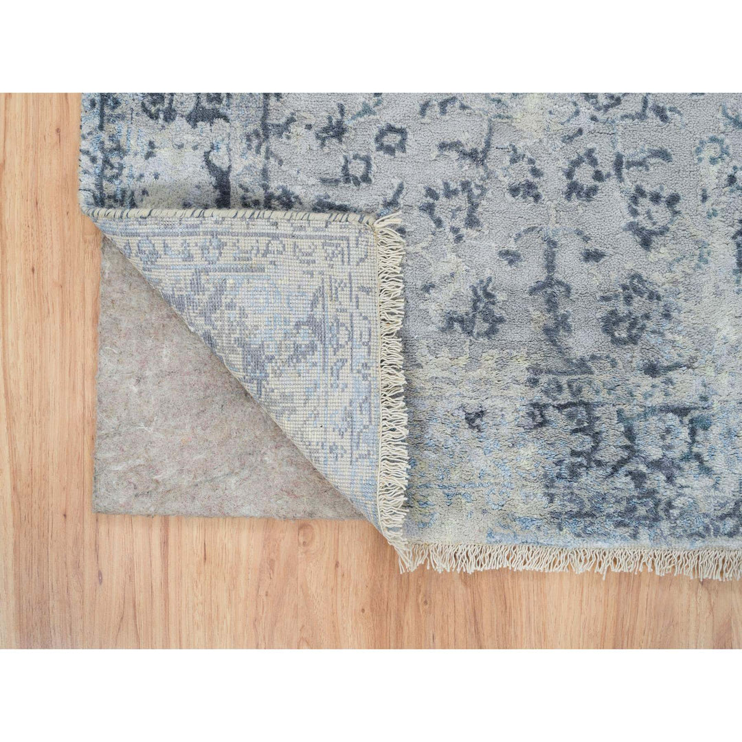 2'9" x 7'8" New Hand Knotted Grey Wool & Silk Runner Oriental Rug - MOA10264829