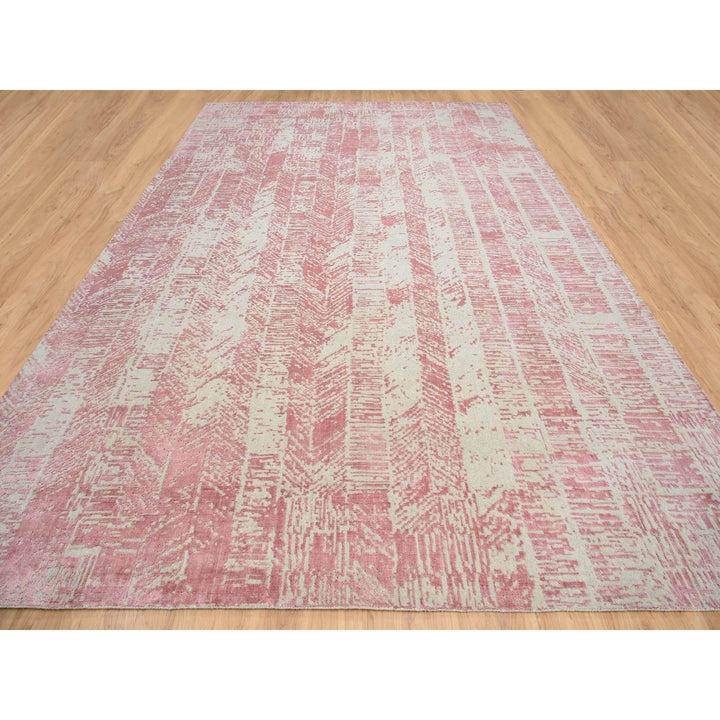 11'10" x 17'10" New Hand Loomed Pink Wool & Art Silk Rectangle Oriental Rug - MOA10264836