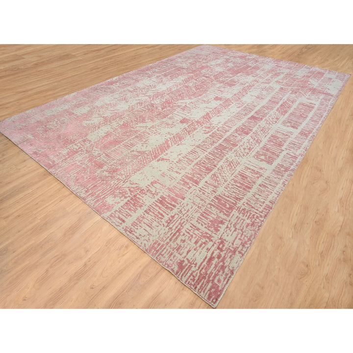 11'10" x 17'10" New Hand Loomed Pink Wool & Art Silk Rectangle Oriental Rug - MOA10264836