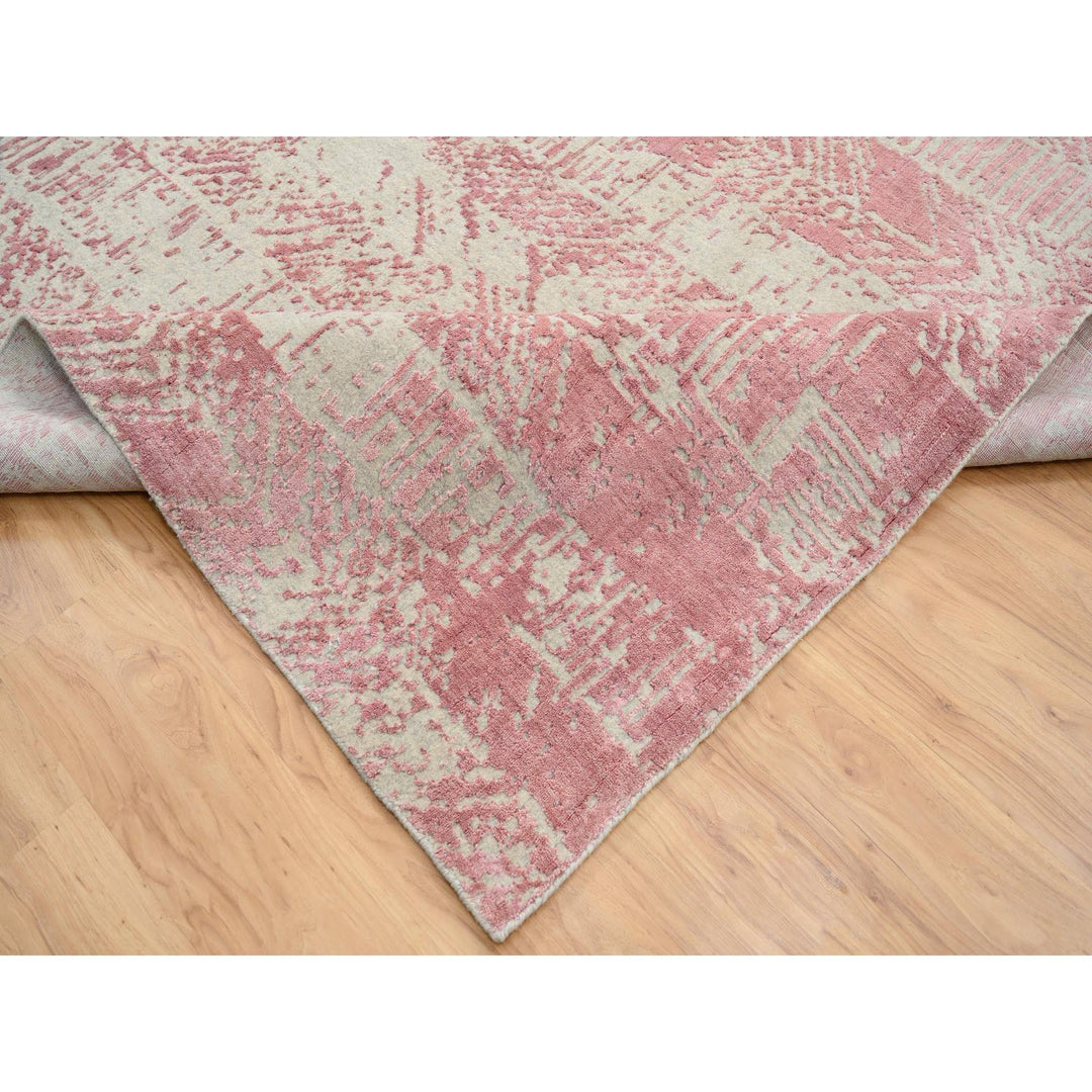 11'10" x 17'10" New Hand Loomed Pink Wool & Art Silk Rectangle Oriental Rug - MOA10264836