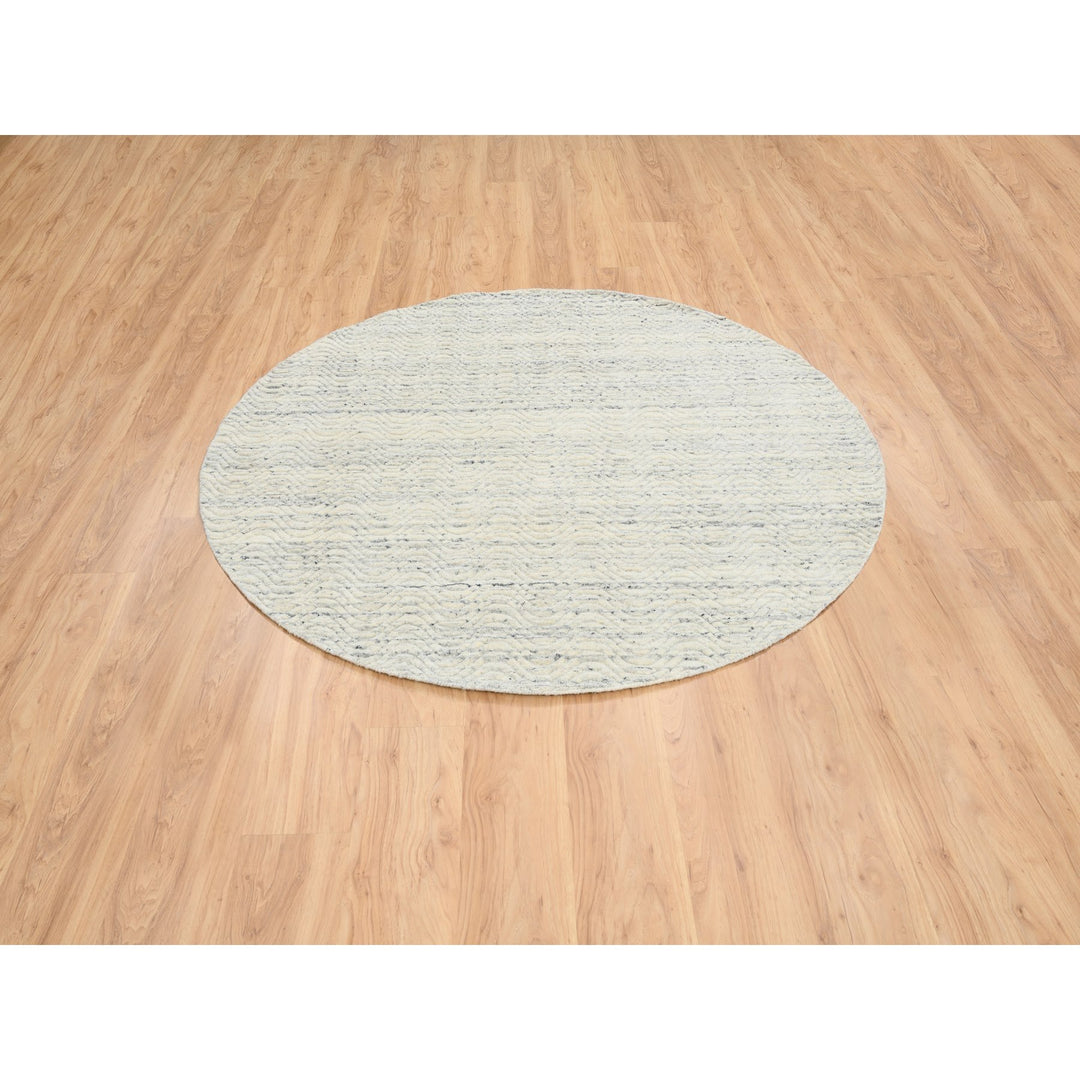 6'0" x 6'0" New Hand Loomed Beige Wool Round Oriental Rug - MOA10264838