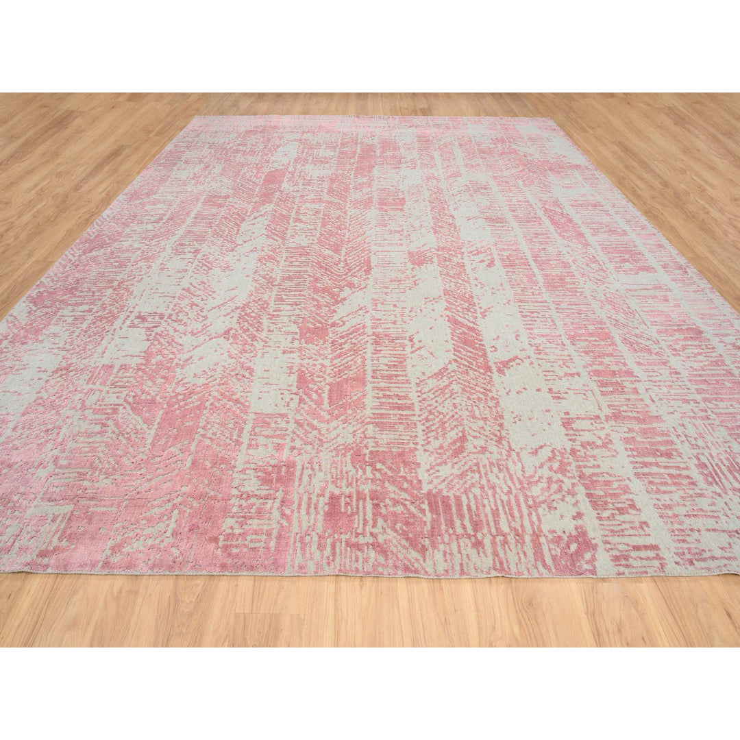 11'10" x 15'1" New Hand Loomed Pink Wool & Art Silk Rectangle Oriental Rug - MOA10264841