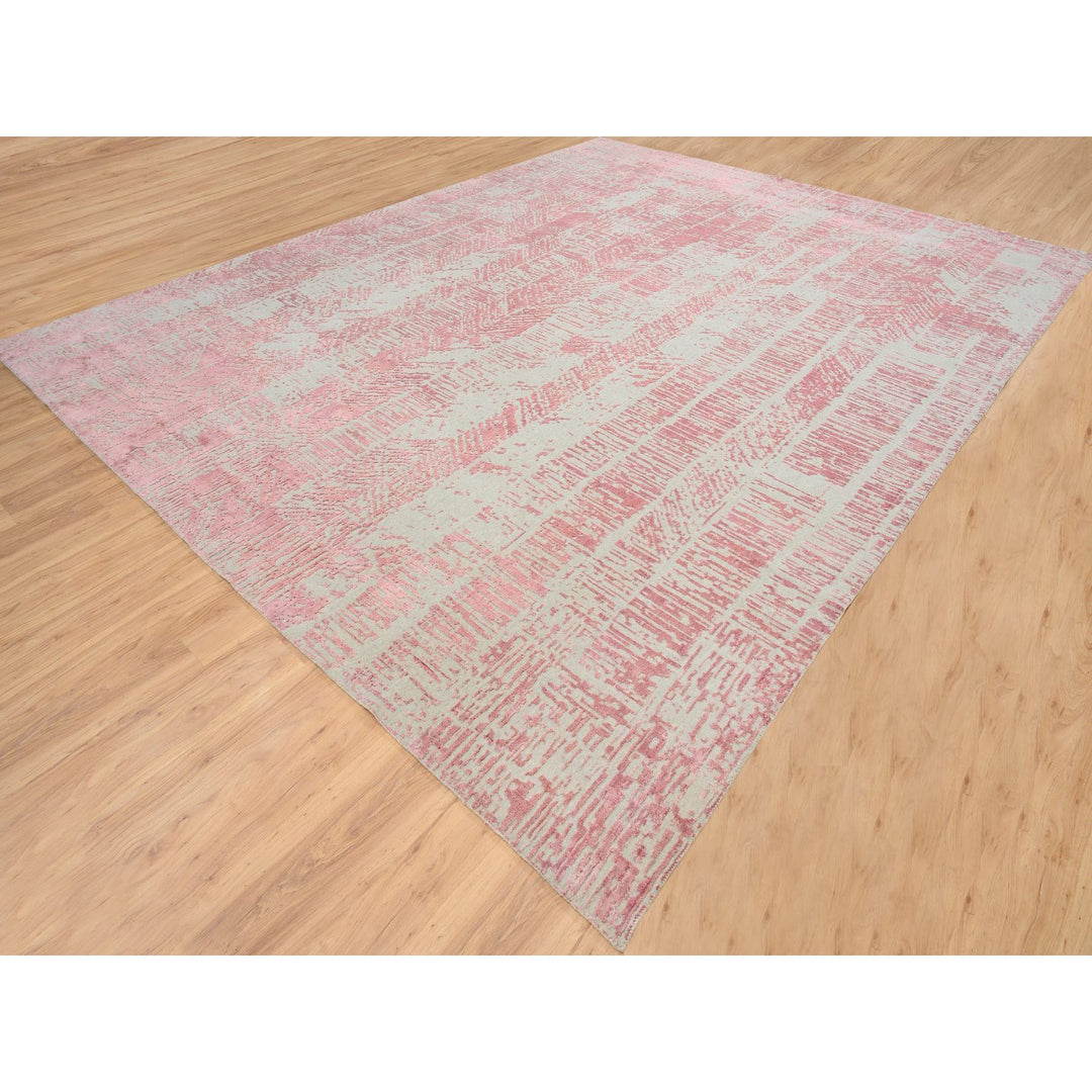 11'10" x 15'1" New Hand Loomed Pink Wool & Art Silk Rectangle Oriental Rug - MOA10264841