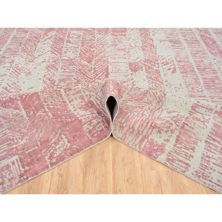 11'10" x 15'1" New Hand Loomed Pink Wool & Art Silk Rectangle Oriental Rug - MOA10264841