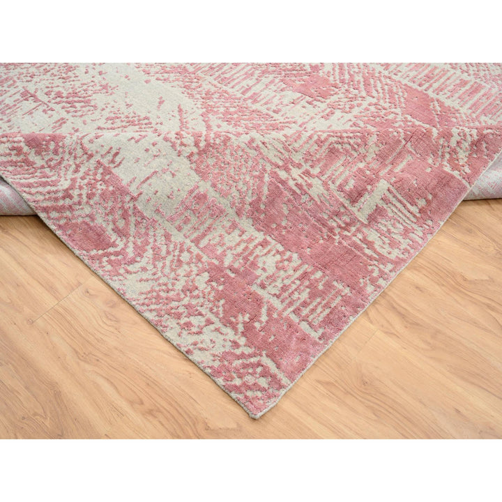 11'10" x 15'1" New Hand Loomed Pink Wool & Art Silk Rectangle Oriental Rug - MOA10264841