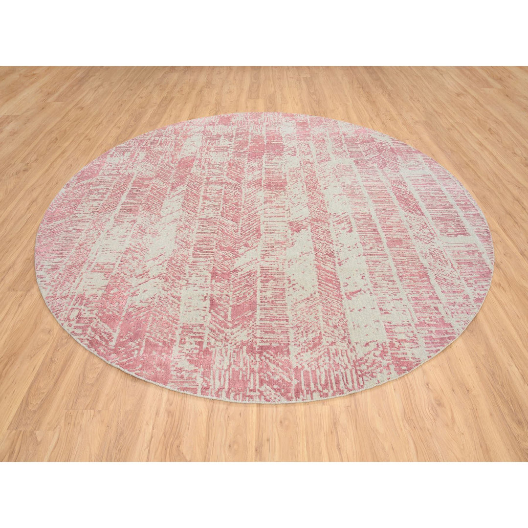 10'0" x 10'0" New Hand Loomed Pink Wool & Silk Round Oriental Rug - MOA10264842