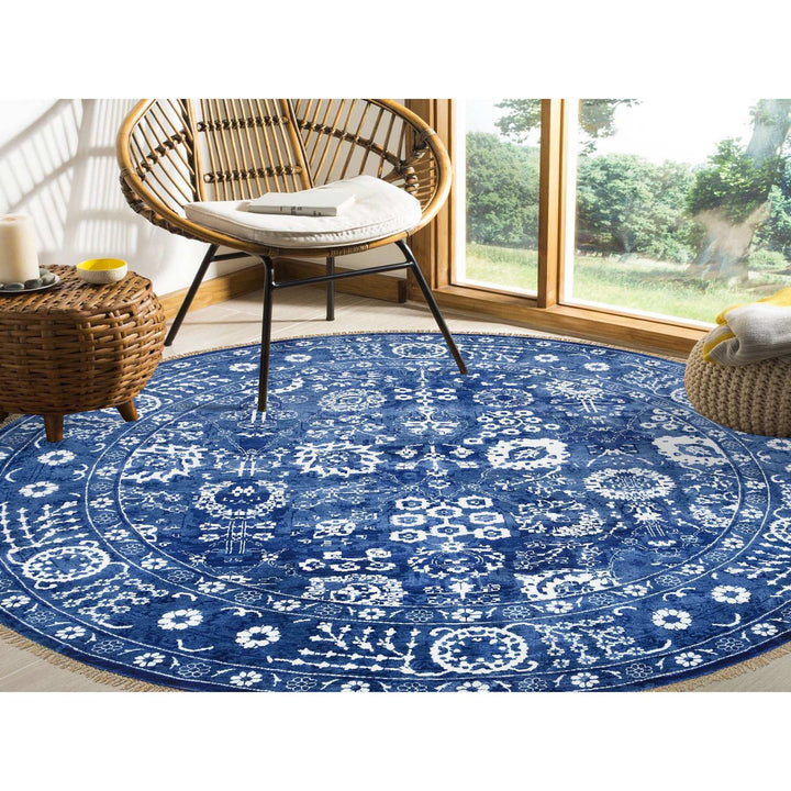 10'2" x 10'2" New Hand Knotted Blue Wool & Silk Round Oriental Rug - MOA10264847