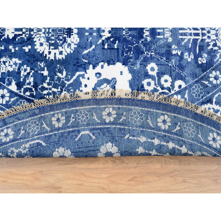 10'2" x 10'2" New Hand Knotted Blue Wool & Silk Round Oriental Rug - MOA10264847