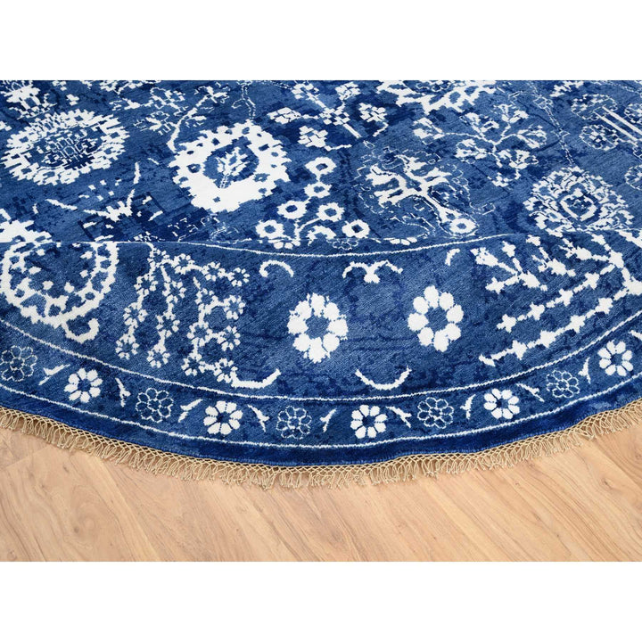 10'2" x 10'2" New Hand Knotted Blue Wool & Silk Round Oriental Rug - MOA10264847