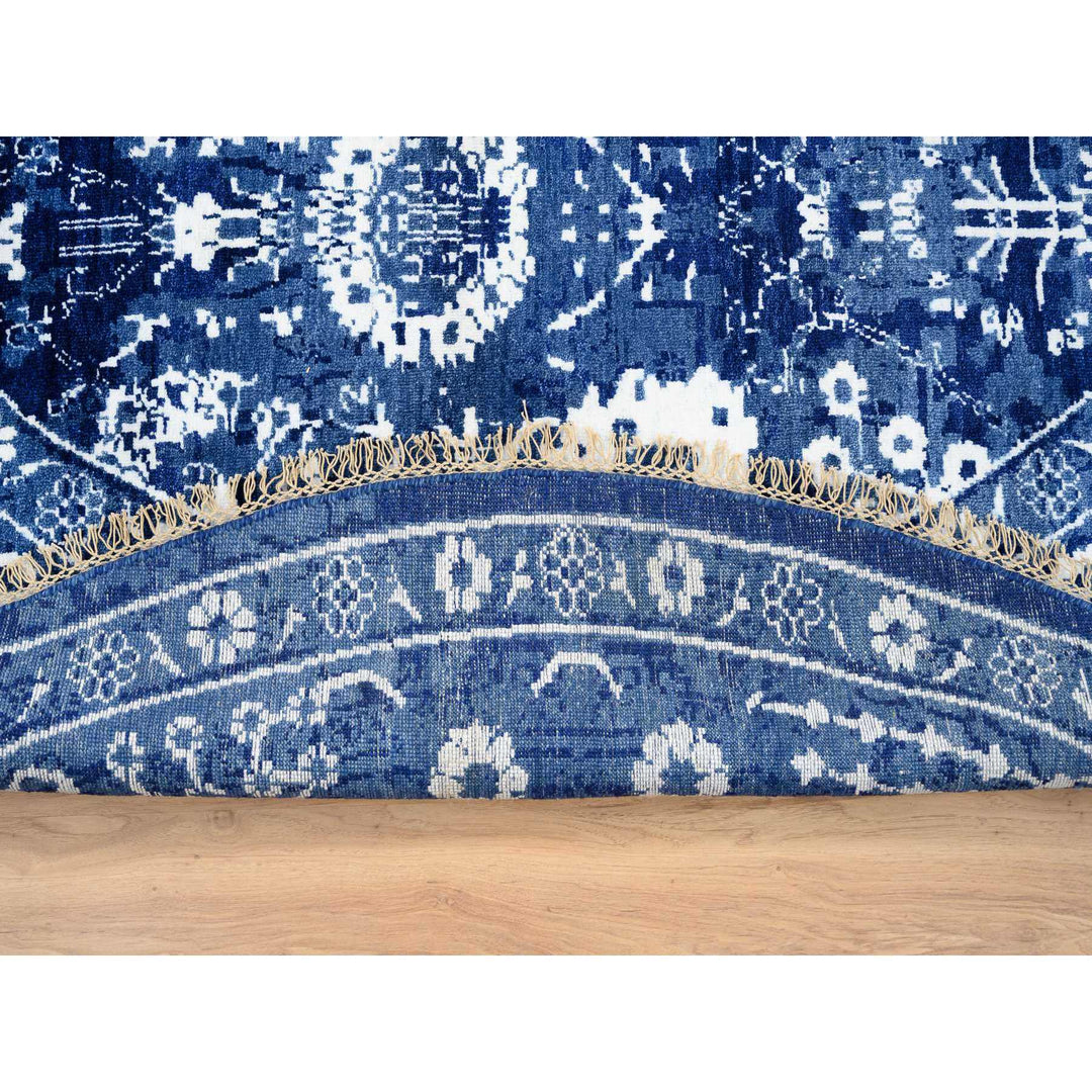 8'2" x 8'2" New Hand Knotted Blue Wool & Silk Round Oriental Rug - MOA10264849