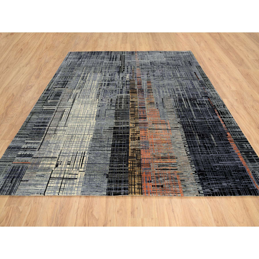 8'0" x 10'0" New Hand Knotted Black Wool & Silk Rectangle Oriental Rug - MOA10264867