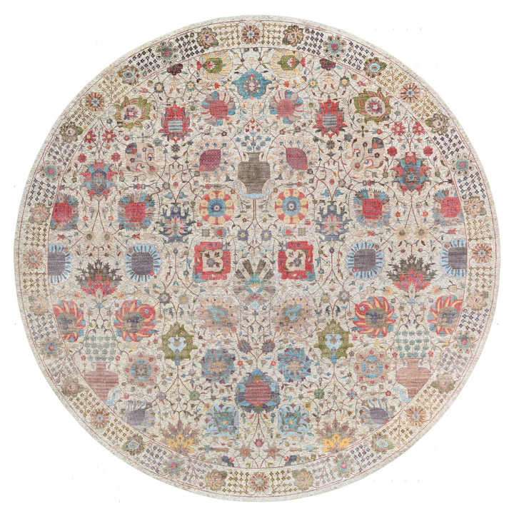 14'0" x 14'0" New Hand Knotted Multicolored Wool & Silk Round Oriental Rug - MOA10264912