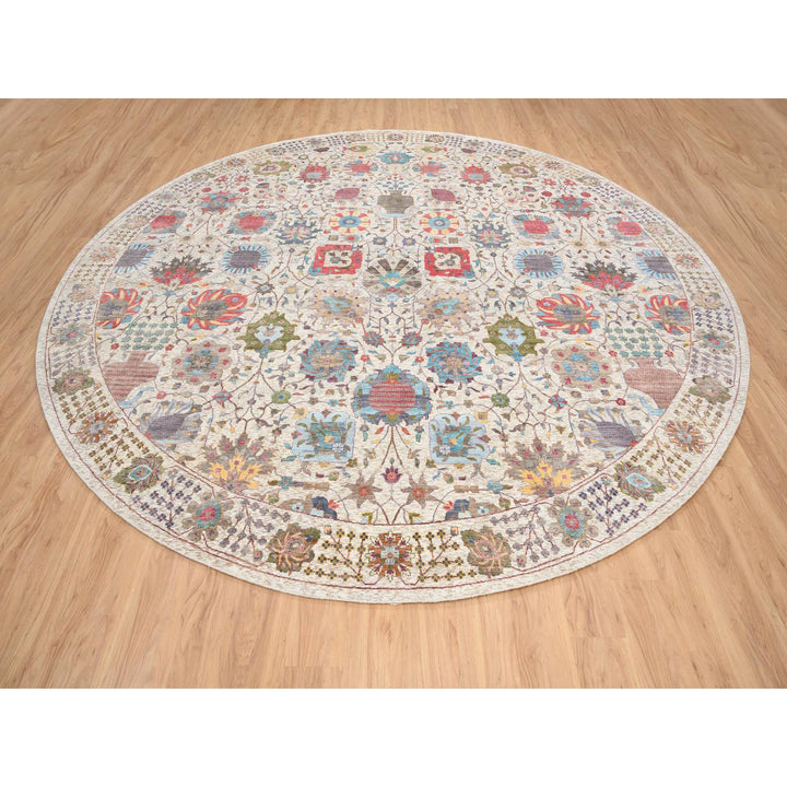 14'0" x 14'0" New Hand Knotted Multicolored Wool & Silk Round Oriental Rug - MOA10264912