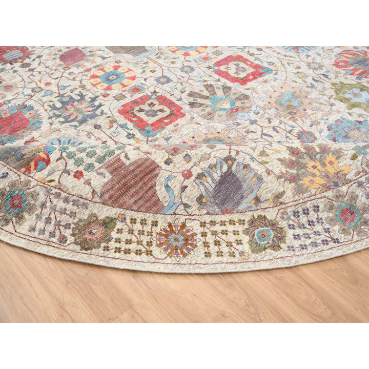 14'0" x 14'0" New Hand Knotted Multicolored Wool & Silk Round Oriental Rug - MOA10264912