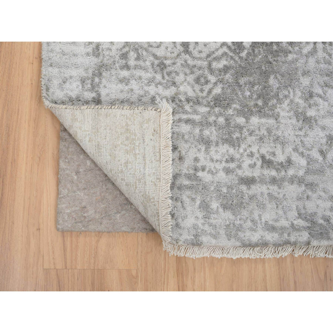 2'7" x 20'0" New Hand Knotted Grey Wool & Silk Runner Oriental Rug - MOA10265021