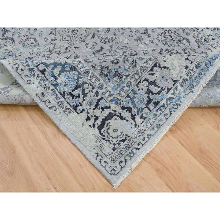 6'0" x 9'0" New Hand Knotted Grey Wool & Silk Rectangle Oriental Rug - MOA10265025