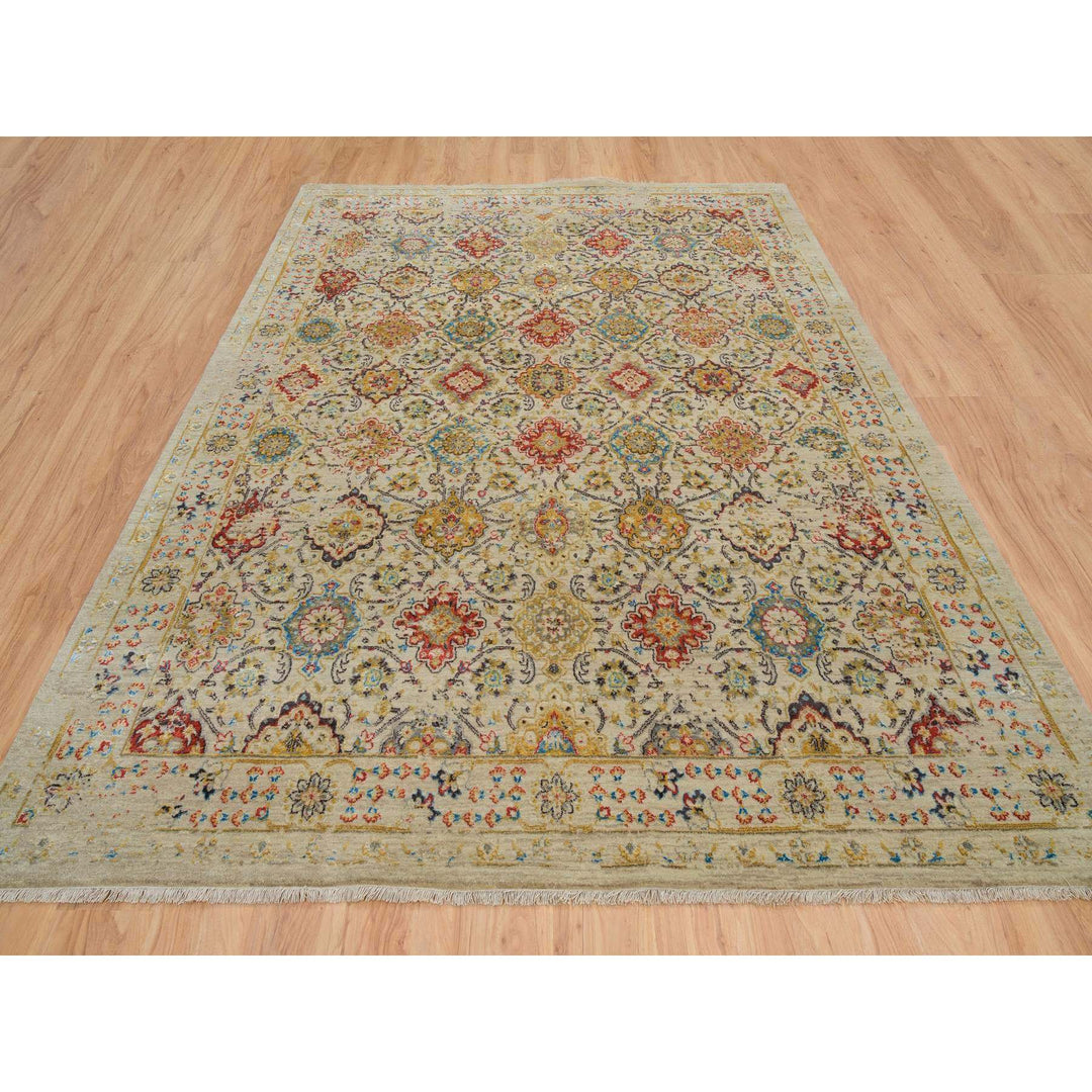 8'2" x 10'2" New Hand Knotted Beige Wool & Silk Rectangle Oriental Rug - MOA10265029