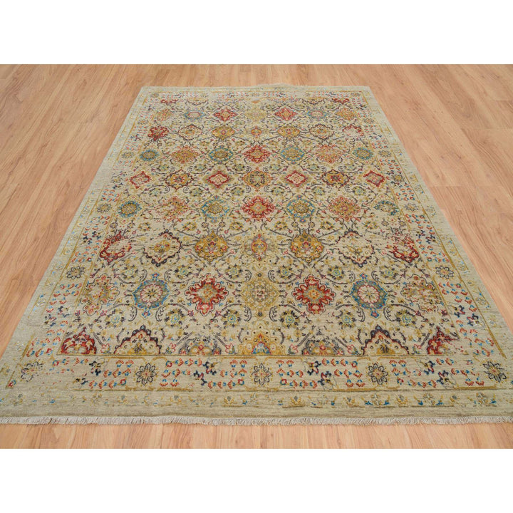 8'2" x 10'2" New Hand Knotted Beige Wool & Silk Rectangle Oriental Rug - MOA10265029