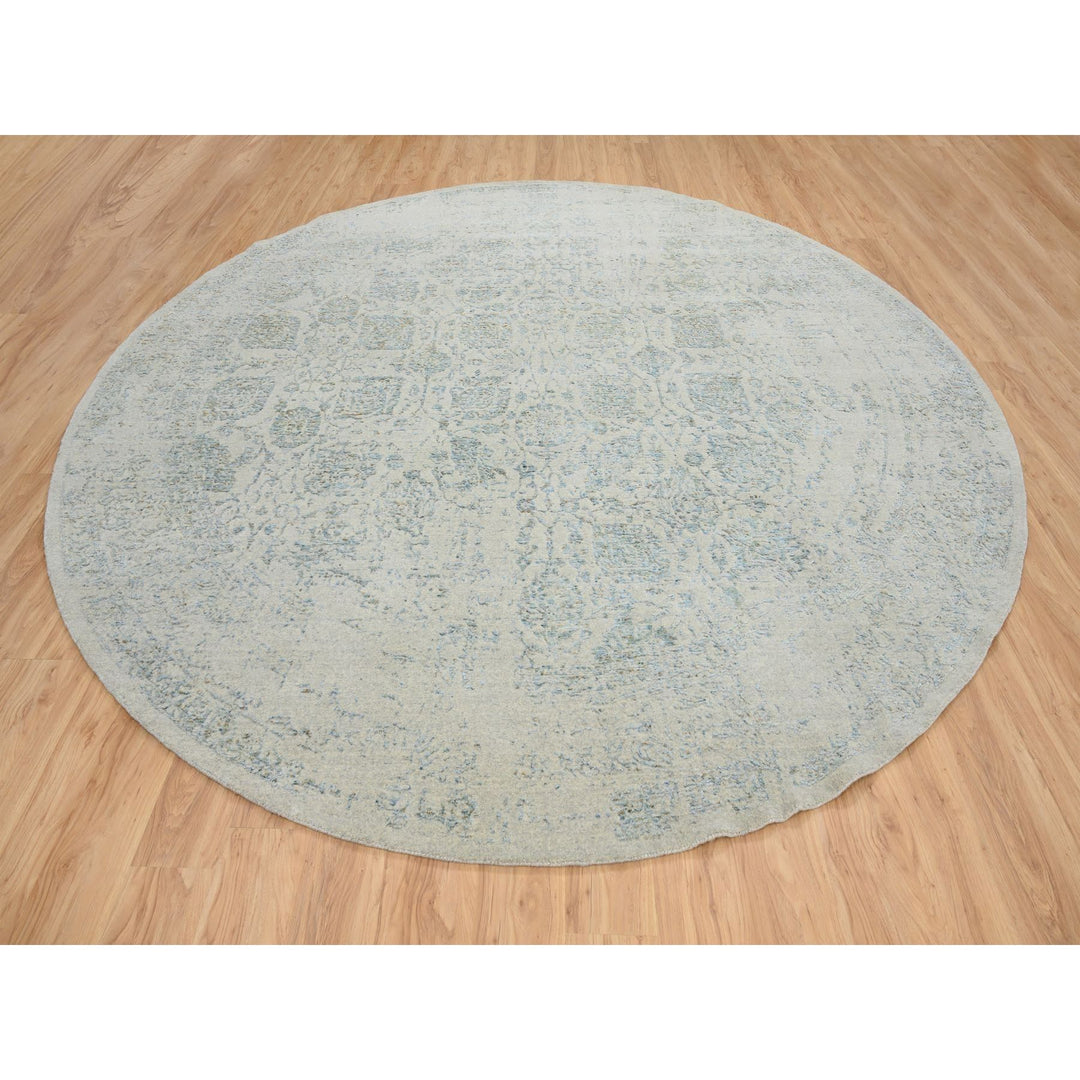 12'0" x 12'0" New Hand Loomed Grey Wool & Silk Round Oriental Rug - MOA10265032