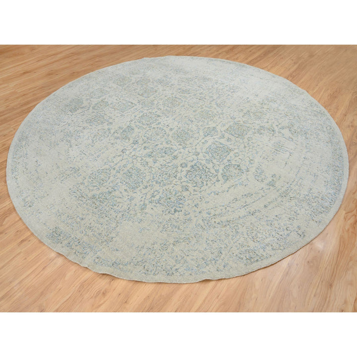 12'0" x 12'0" New Hand Loomed Grey Wool & Silk Round Oriental Rug - MOA10265032