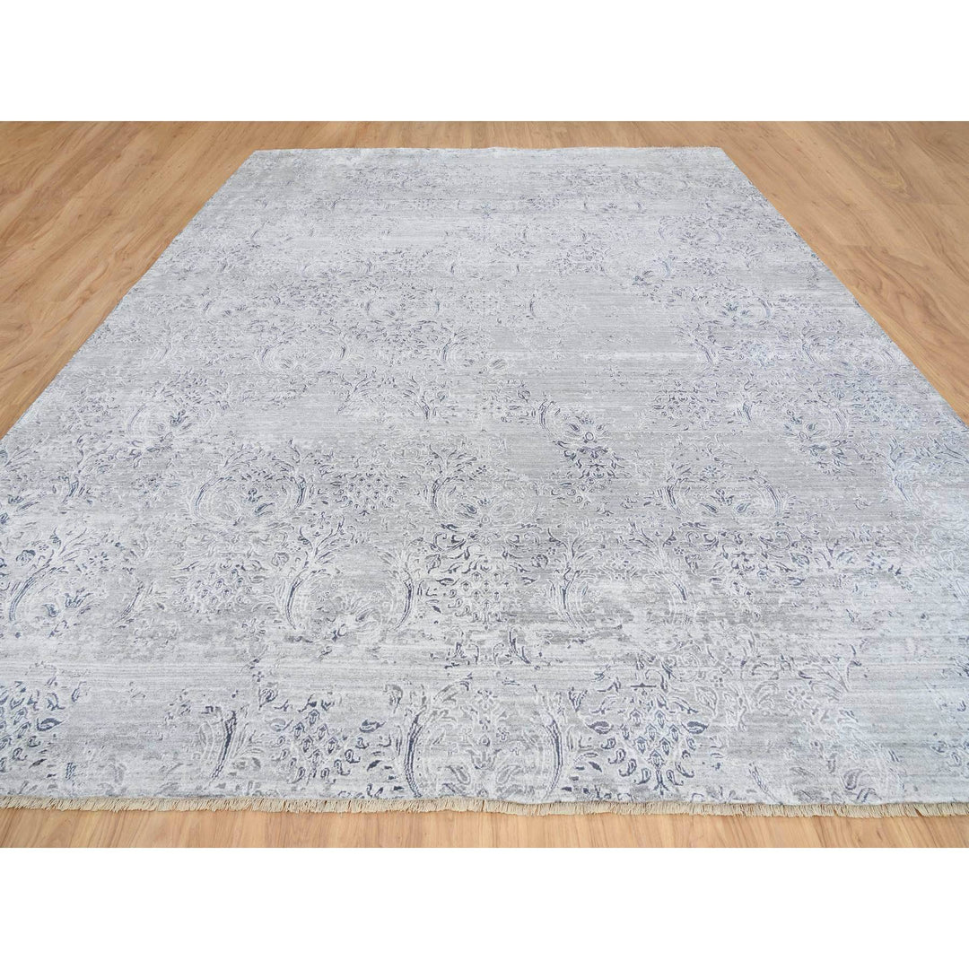 11'9" x 15'0" New Hand Knotted Ivory Wool & Silk Rectangle Oriental Rug - MOA10265042