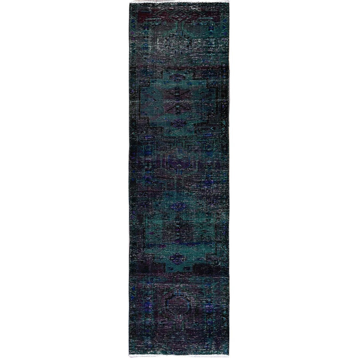 2'8" x 9'6" Vintage Hand Knotted Green Wool Runner Oriental Rug - MOA102650