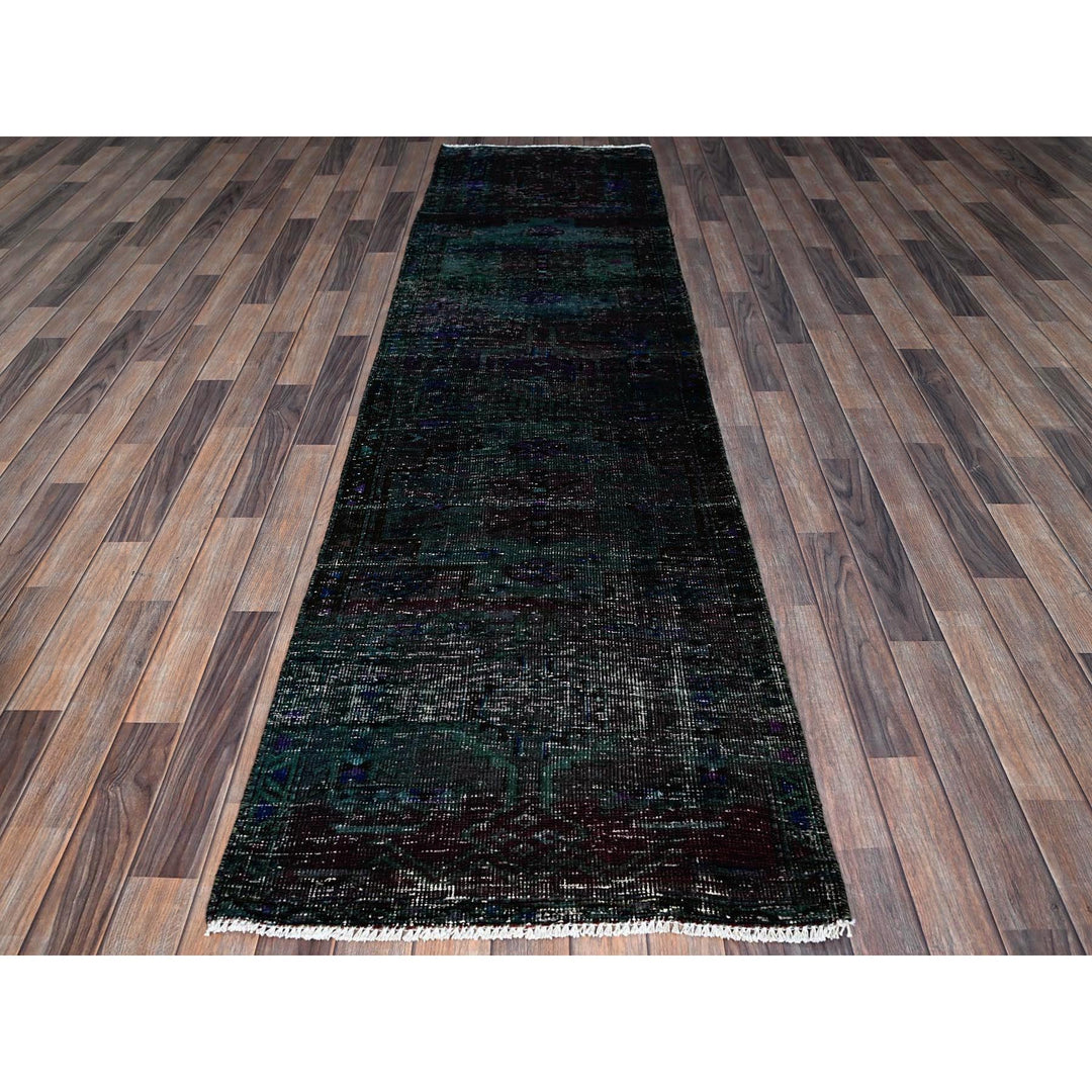 2'8" x 9'6" Vintage Hand Knotted Green Wool Runner Oriental Rug - MOA102650