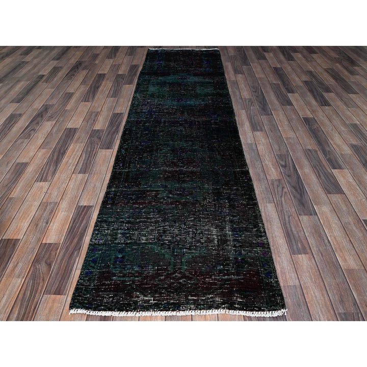 2'8" x 9'6" Vintage Hand Knotted Green Wool Runner Oriental Rug - MOA102650
