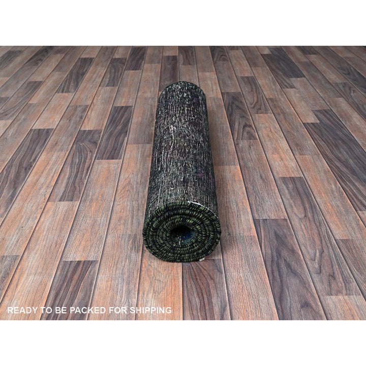 2'8" x 9'6" Vintage Hand Knotted Green Wool Runner Oriental Rug - MOA102650