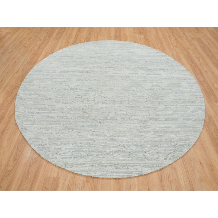 8'0" x 8'0" New Hand Knotted Ivory Wool Round Oriental Rug - MOA10265148