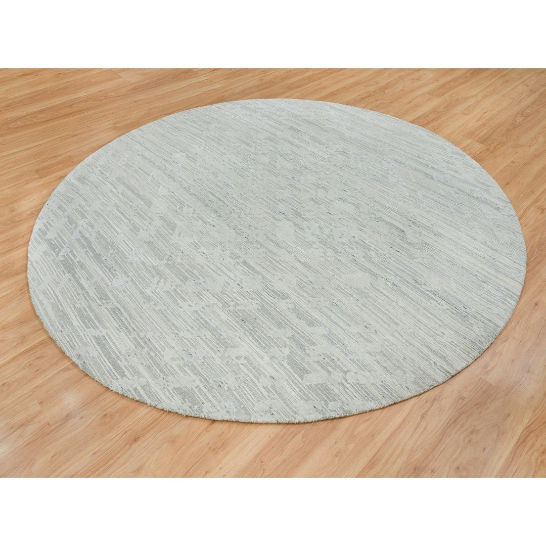 9'0" x 9'0" New Hand Knotted Ivory Wool Round Oriental Rug - MOA10265149