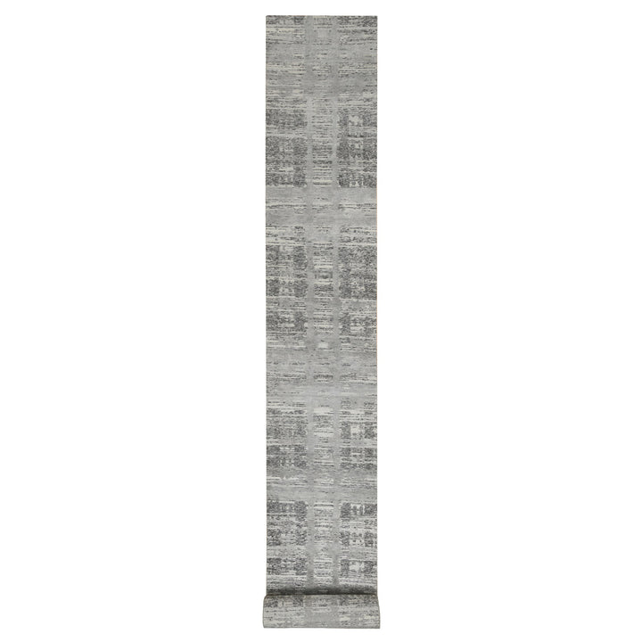 2'6" x 25'9" New Hand Knotted Grey Wool Runner Oriental Rug - MOA10265157