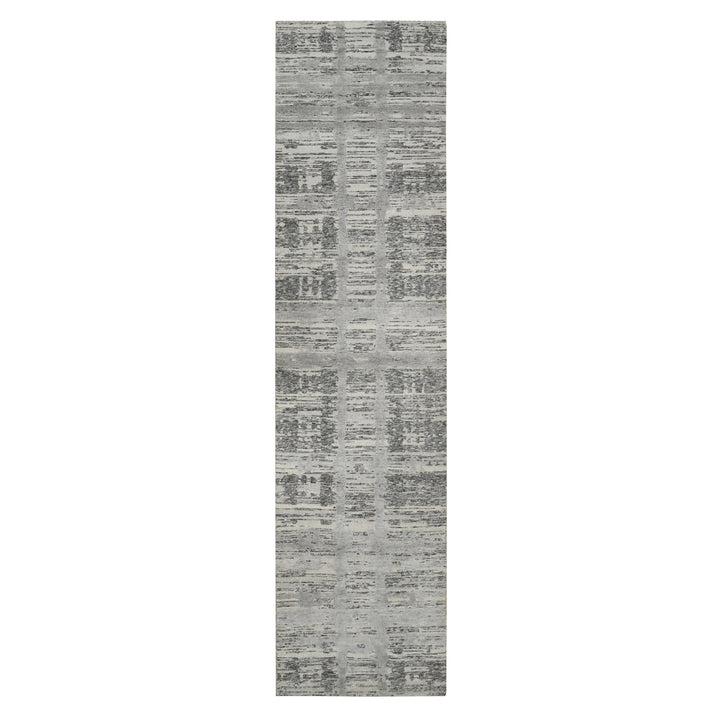 2'6" x 10'0" New Hand Knotted Grey Wool Runner Oriental Rug - MOA10265166