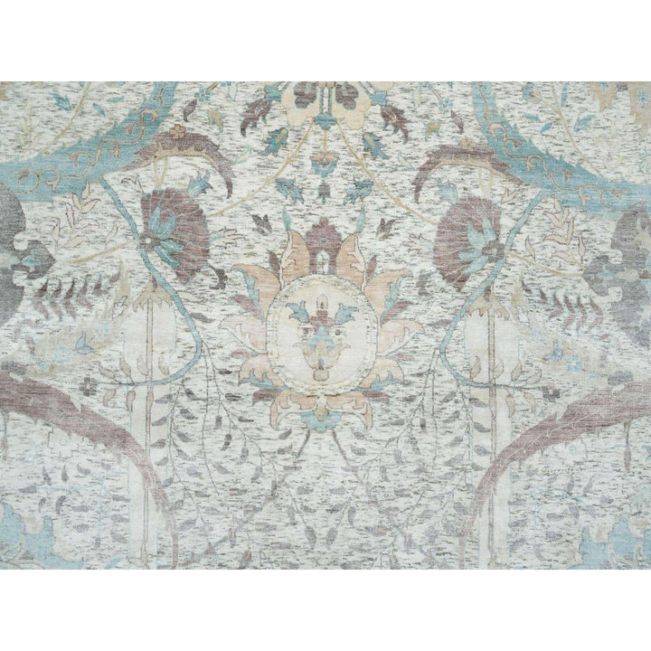 12'1" x 18'0" New Hand Knotted Ivory Wool & Silk Rectangle Oriental Rug - MOA10265178