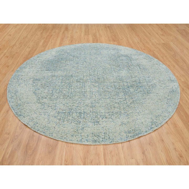 9'0" x 9'0" New Hand Loomed Grey Wool & Silk Round Oriental Rug - MOA10265199