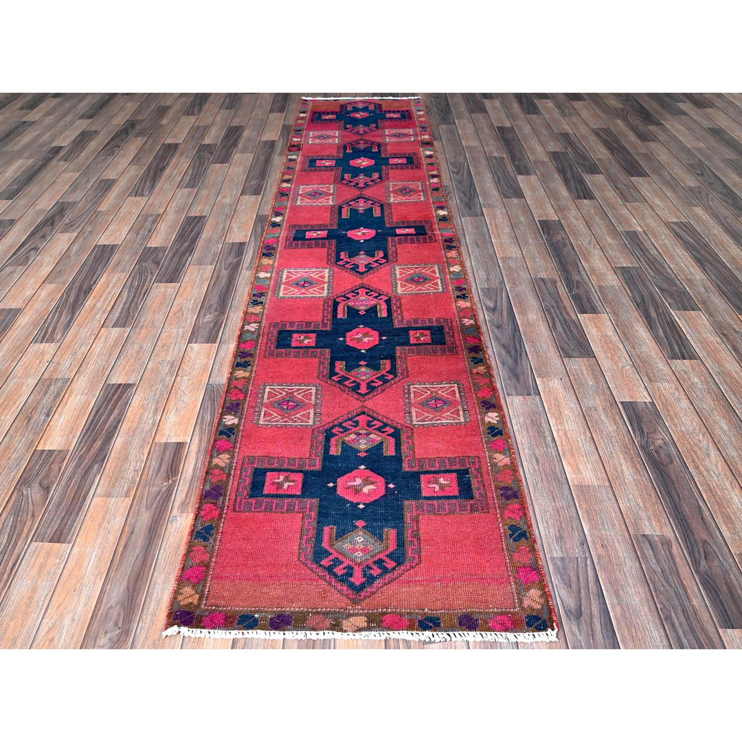 2'5" x 9'10" Vintage Hand Knotted Pink Wool Runner Oriental Rug - MOA102651