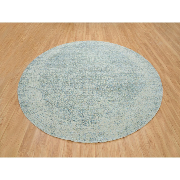 9'10" x 9'10" New Hand Loomed Grey Wool & Silk Round Oriental Rug - MOA10265200