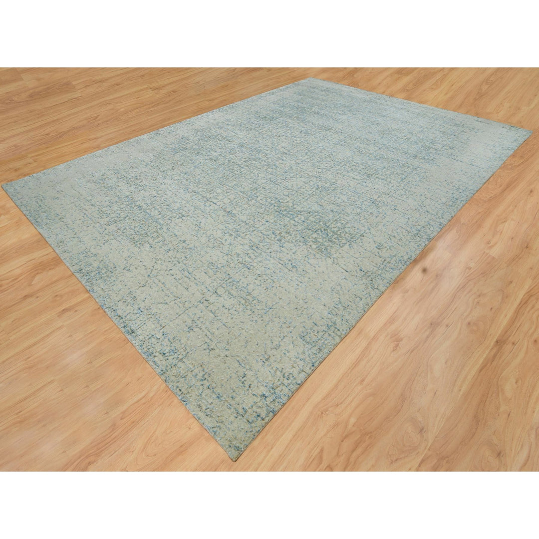 10'0" x 13'10" New Hand Loomed Grey Wool & Silk Rectangle Oriental Rug - MOA10265210