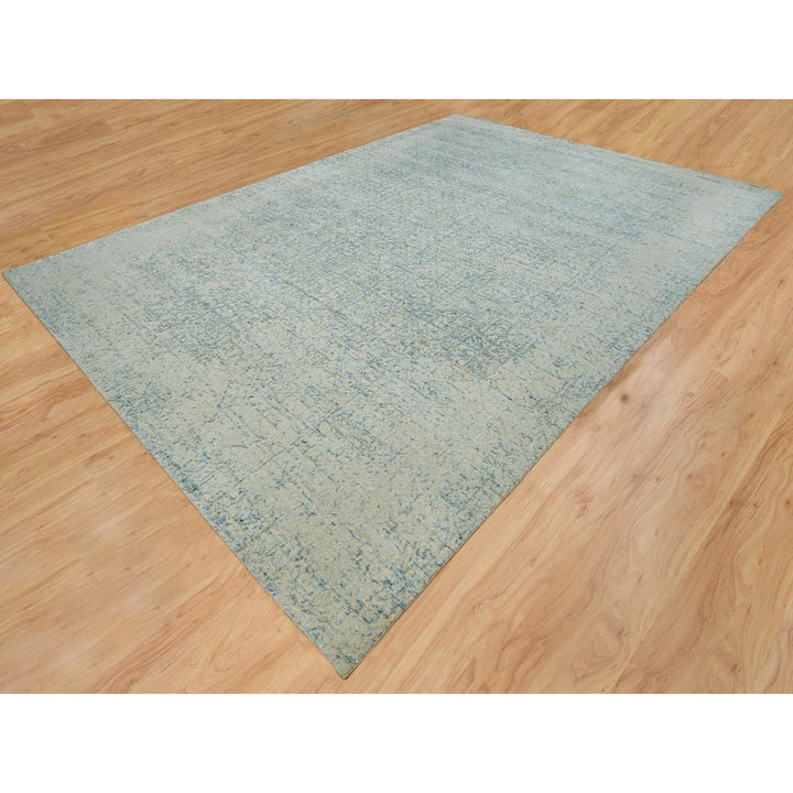 10'0" x 13'10" New Hand Loomed Grey Wool & Silk Rectangle Oriental Rug - MOA10265210