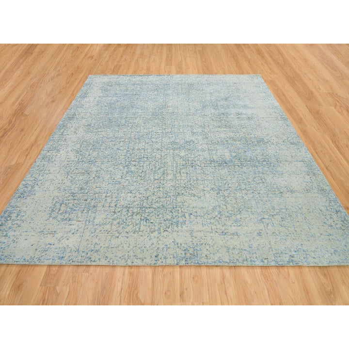 10'0" x 10'0" New Hand Loomed Grey Wool & Silk Square Oriental Rug - MOA10265213