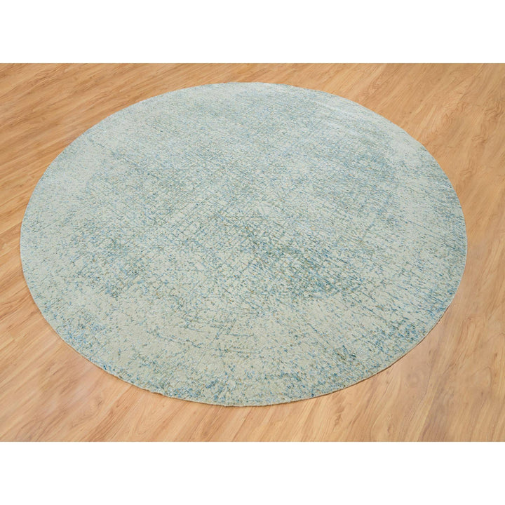 11'10" x 11'10" New Hand Loomed Grey Wool & Silk Round Oriental Rug - MOA10265222