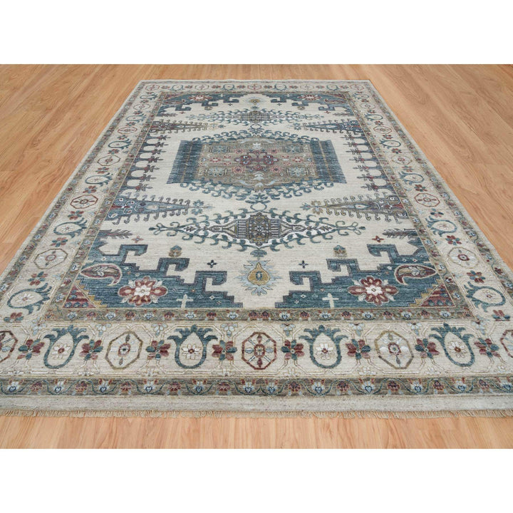 11'10" x 15'2" New Hand Knotted Ivory Wool Rectangle Oriental Rug - MOA10265225